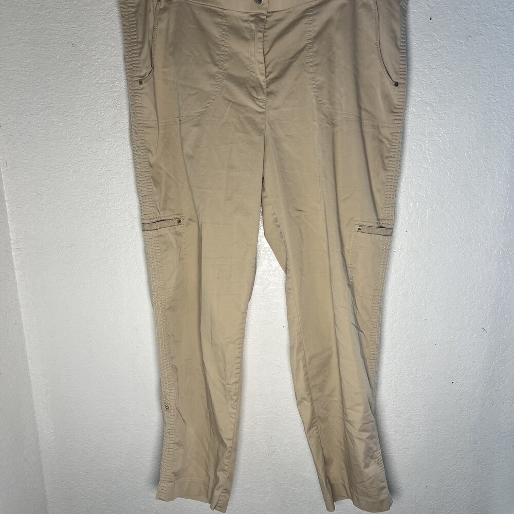 Chico's sz 3 Capri Cargo Pants thin stretch high rise Khaki Tan Womens Casual 16